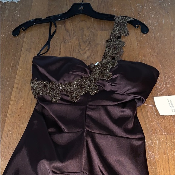 XSCAPE one shoulder brown dress - Picture 4 of 7
